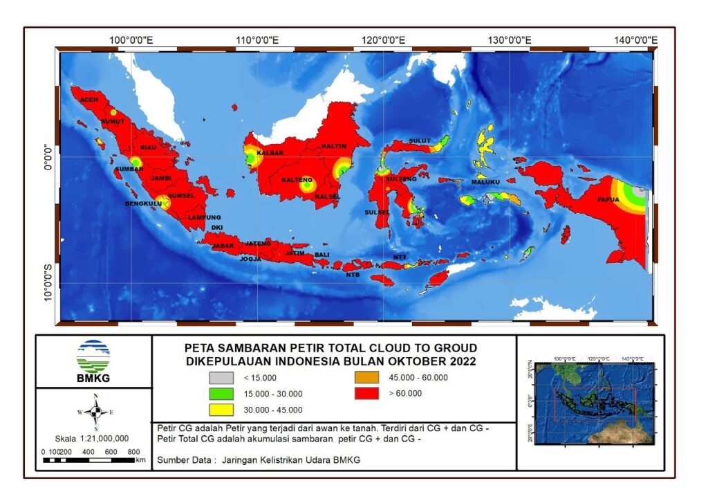 kekuatan dan distribusi geografis petir di indonesia