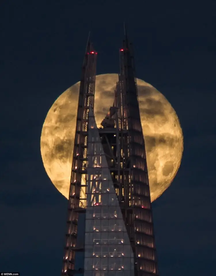 Supermoon Tepat di Belakang Shard Buildings - London (Foto: Dailymail UK)